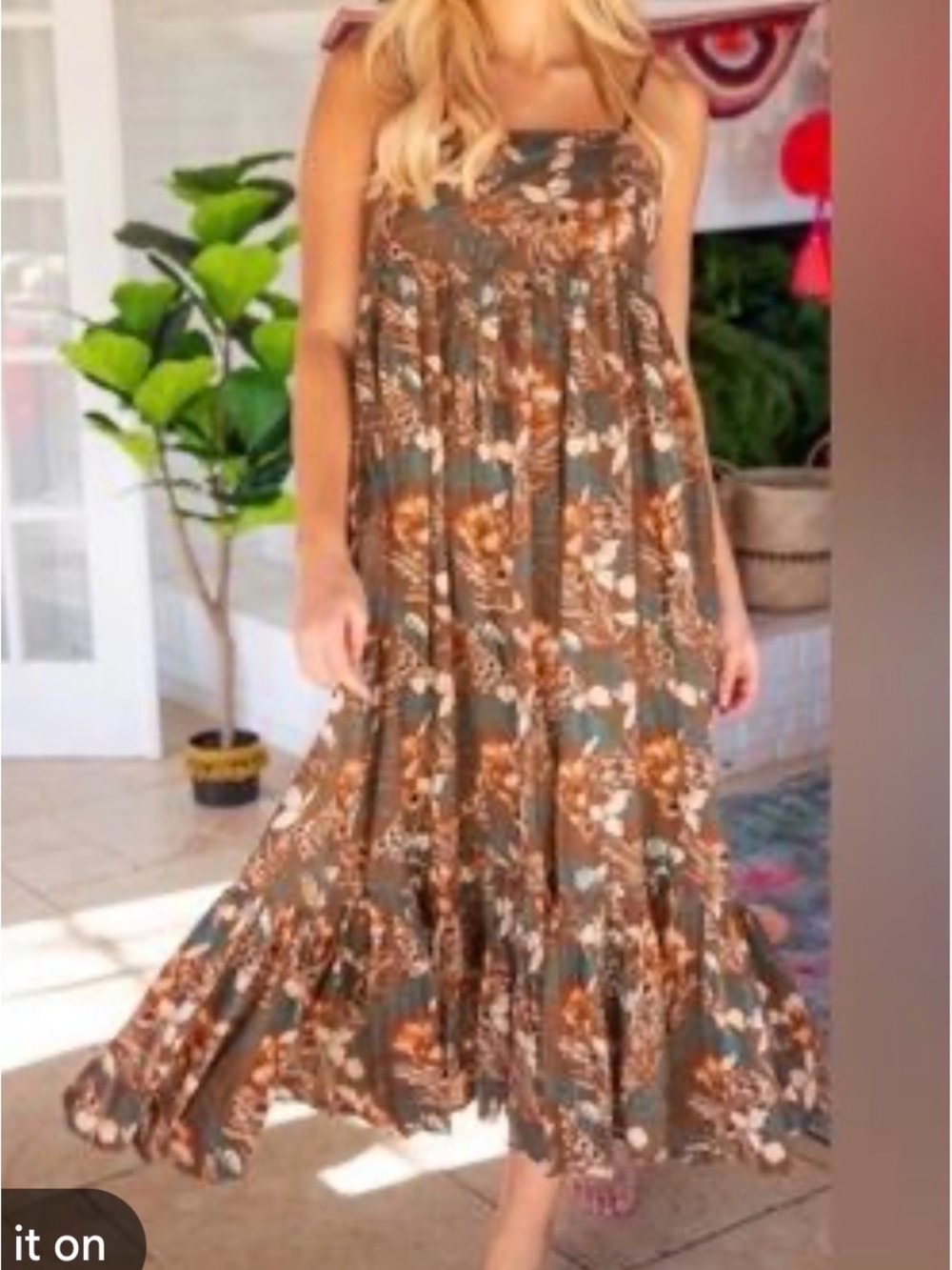 NATURAL LIFE Brown, orange, and blue Floral Tiered Maxi Dress